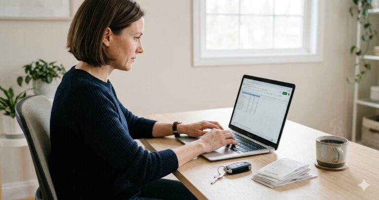 Free job search tracker Google Sheets template open on a laptop with colour-coded application rows